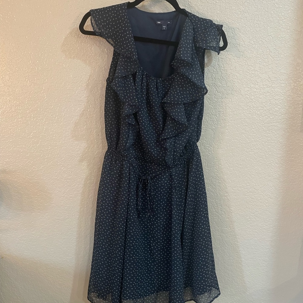 Navy Blue Dotted Ruffled Sun Dress GAP